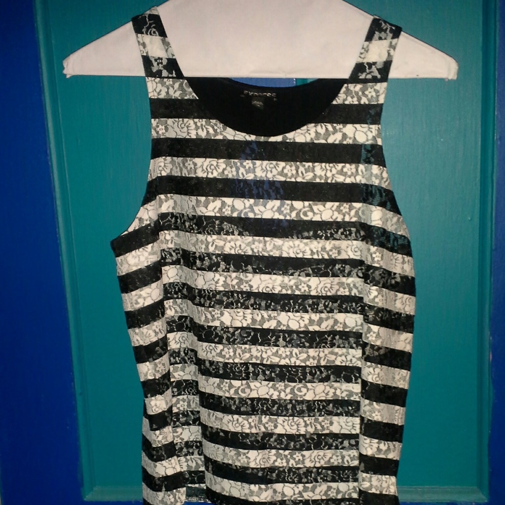Express Black and White Striped Lace Tank NWOT